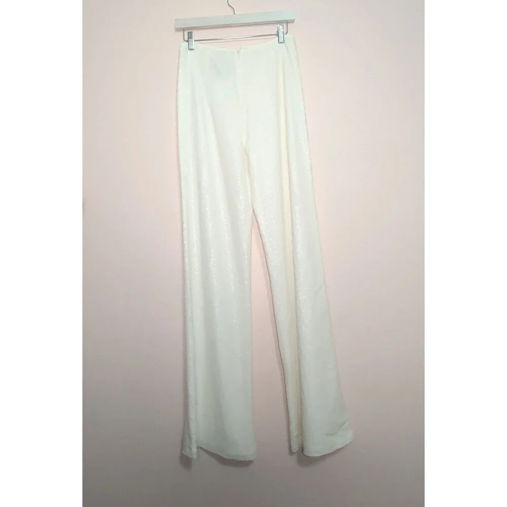 Black Halo Eve Size 8 White Sequin High Waisted Pants Formal Evening Bridal - Picture 4 of 12